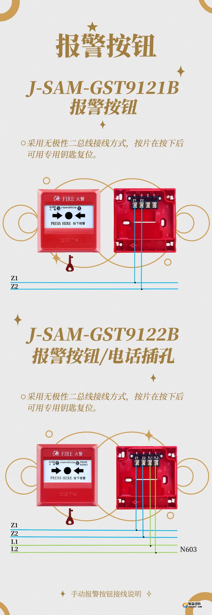 海灣火災自動報警系統技術指導——GST9121B手動報警按鈕接線說明